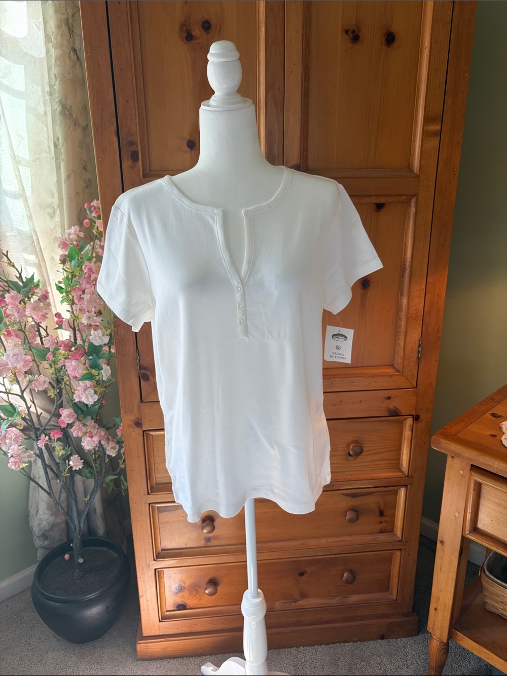 Talbots White Short-Sleeve Henley Top
